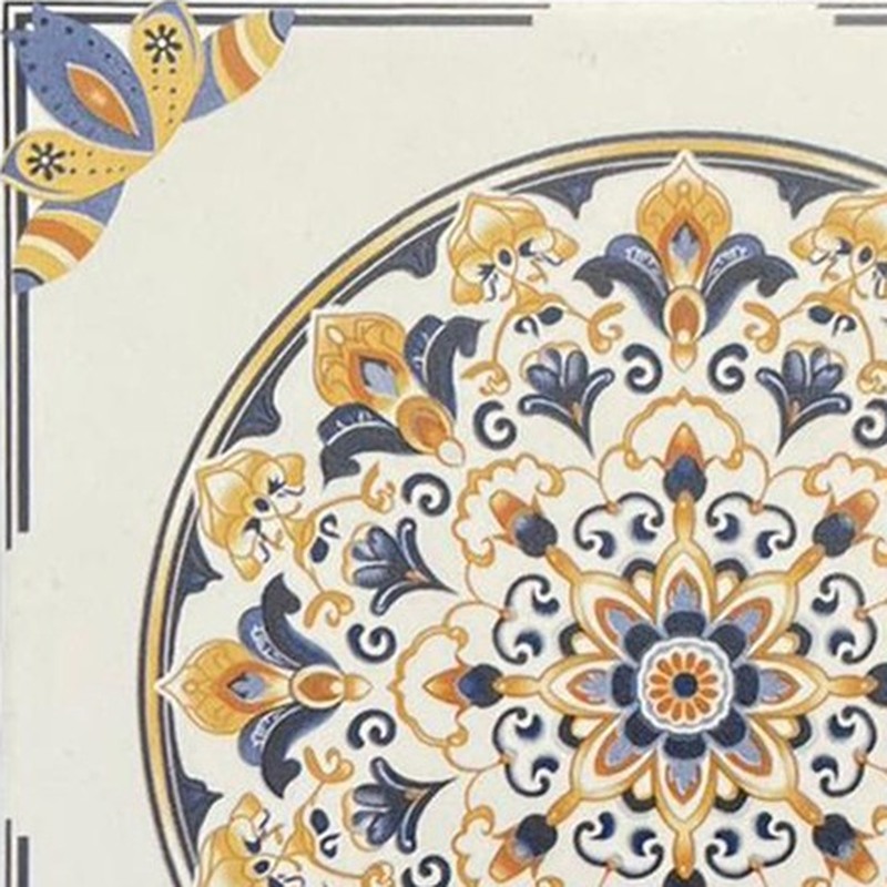 200x200mm Blue Ochre Ornamental Medallion Tiles TQ39-CN2021