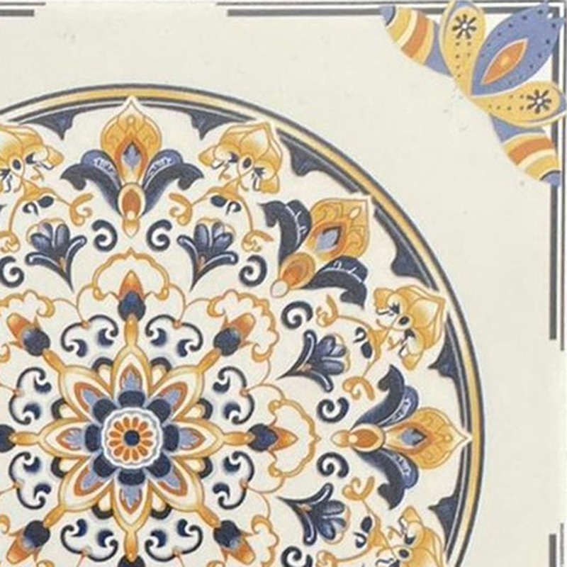 200x200mm Blue Ochre Ornamental Medallion Tiles TQ39-CN2021