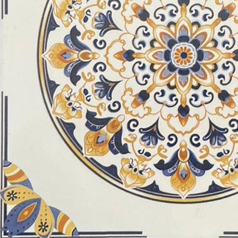 200x200mm Blue Ochre Ornamental Medallion Tiles TQ39-CN2021
