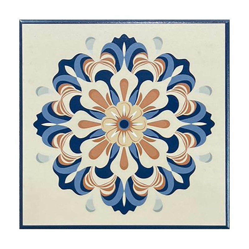 200x200mm Blue Ochre Flower Medallion Tiles TQ39-CN2023