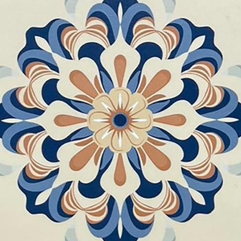 200x200mm Blue Ochre Flower Medallion Tiles TQ39-CN2023