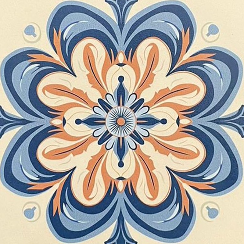 200x200mm Blue Terracotta Flower Medallion Tiles TQ39-CN2024