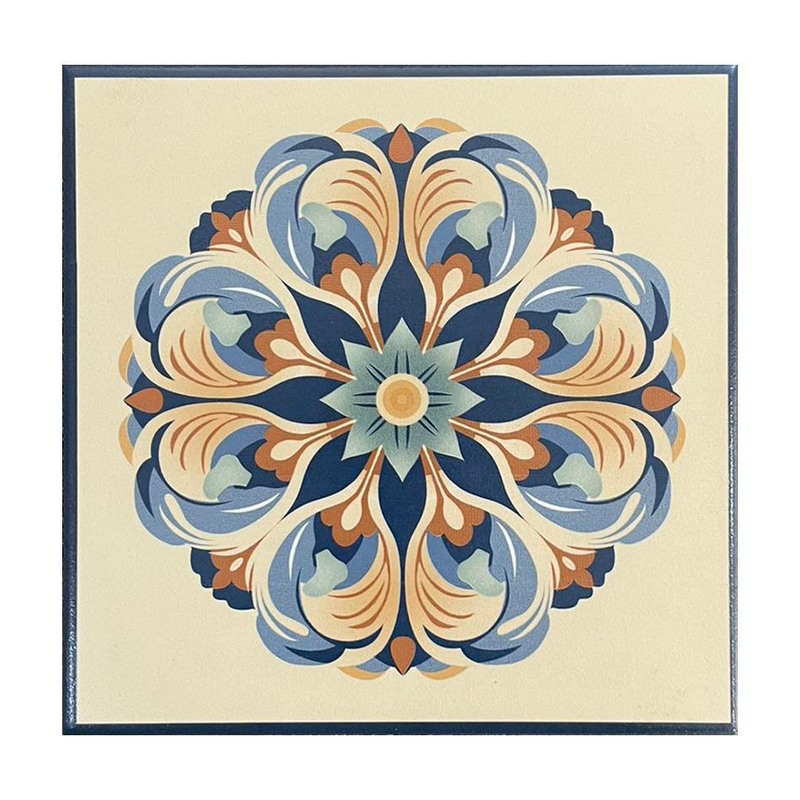 200x200mm Blue Gold Tone Petal Medallion Tiles TQ39-CN2025