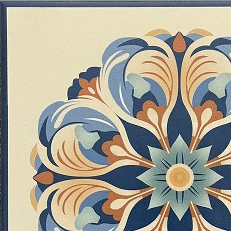 200x200mm Blue Gold Tone Petal Medallion Tiles TQ39-CN2025