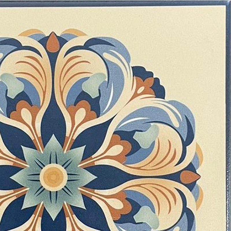 200x200mm Blue Gold Tone Petal Medallion Tiles TQ39-CN2025