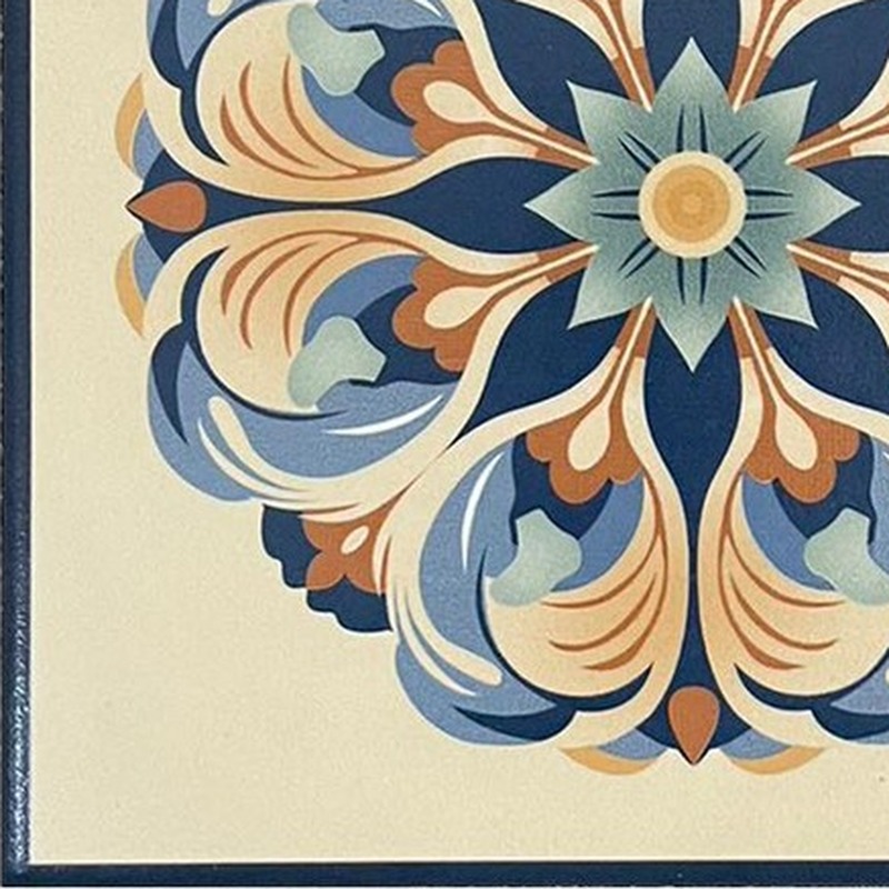 200x200mm Blue Gold Tone Petal Medallion Tiles TQ39-CN2025