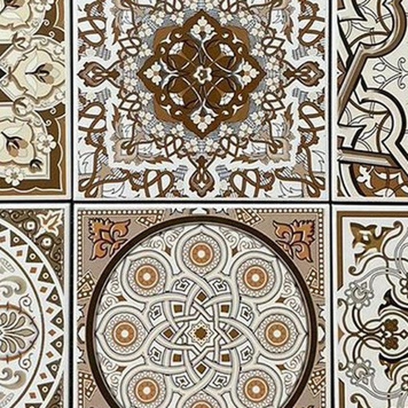 200x200mm Brown Ornamental Patchwork Tiles TQ39-CN2027