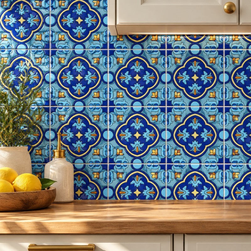 100x100mm Blue Ornamental Medallion Tiles TQ39-CN1210