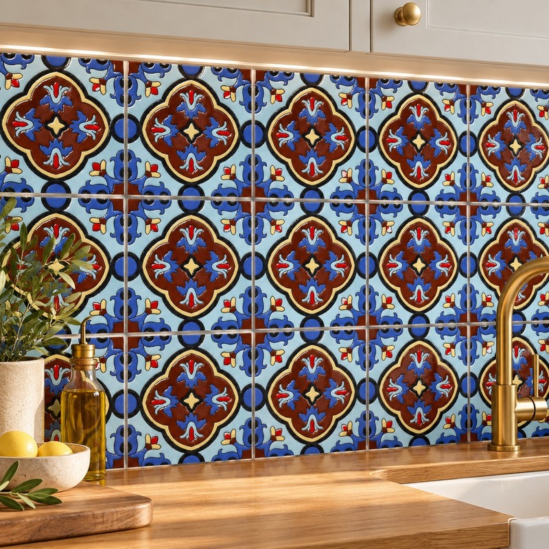 100x100mm Blue Rust Ornamental Cross Tiles TQ39-CN1211