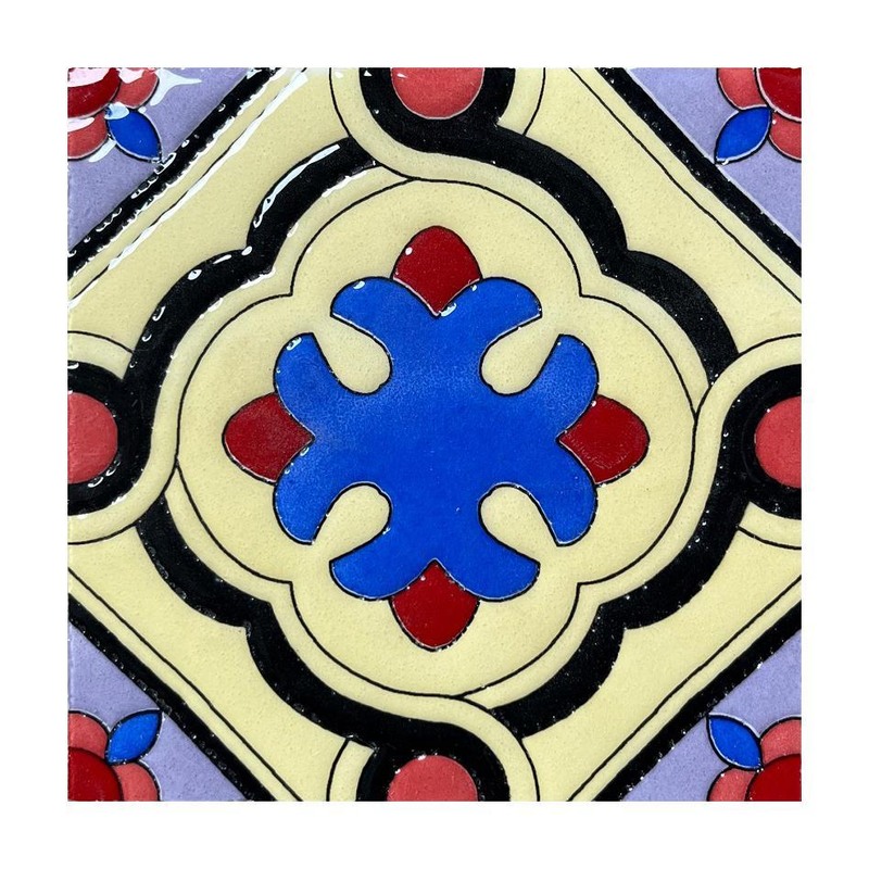100x100mm Blue Red Quatrefoil Tiles TQ39-CN1212