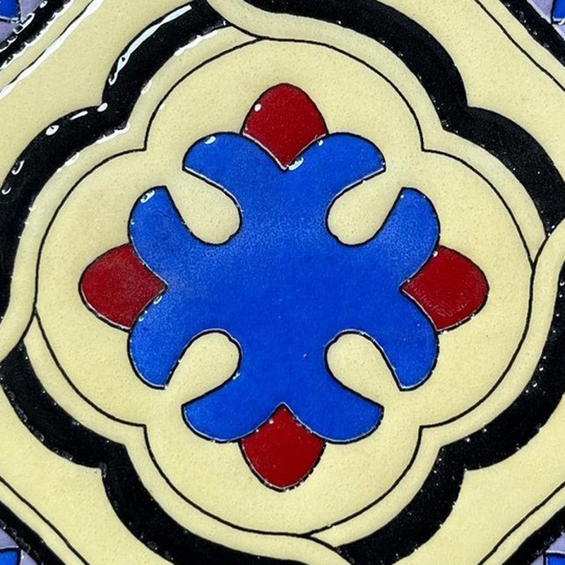 100x100mm Blue Red Quatrefoil Tiles TQ39-CN1212