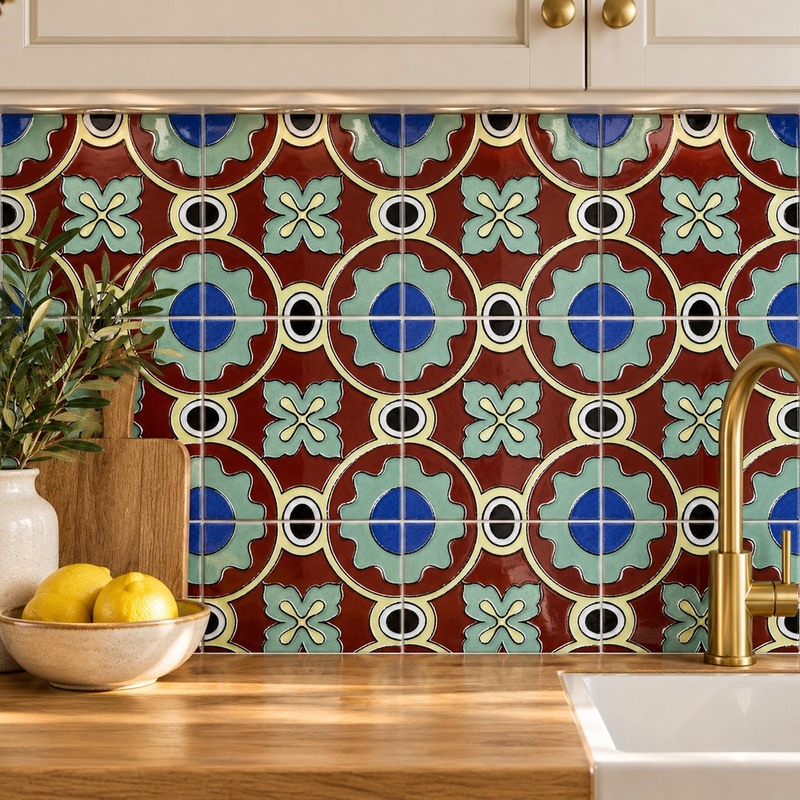 100x100mm Red Blue Cross Pattern Tiles TQ39-CN1215