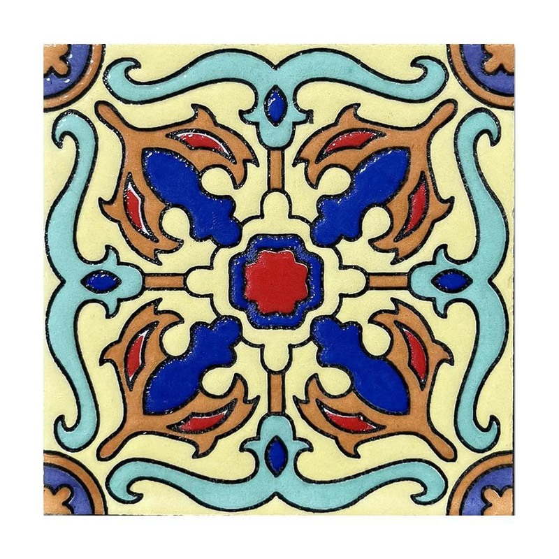 100x100mm Yellow Blue Ornamental Flower Tiles TQ39-CN1216