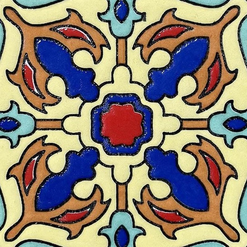 100x100mm Yellow Blue Ornamental Flower Tiles TQ39-CN1216