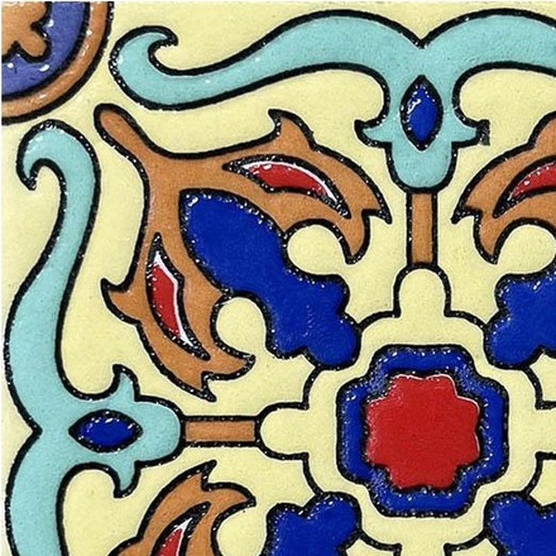 100x100mm Yellow Blue Ornamental Flower Tiles TQ39-CN1216
