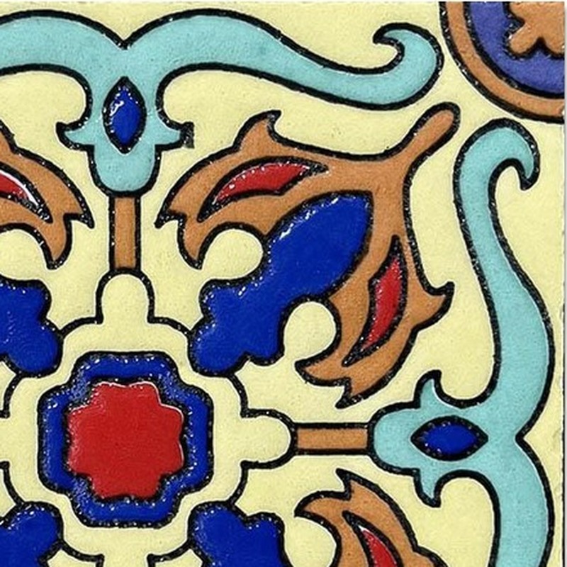 100x100mm Yellow Blue Ornamental Flower Tiles TQ39-CN1216