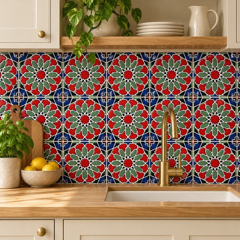 100x100mm Green Red Star Tiles TQ39-CN1217