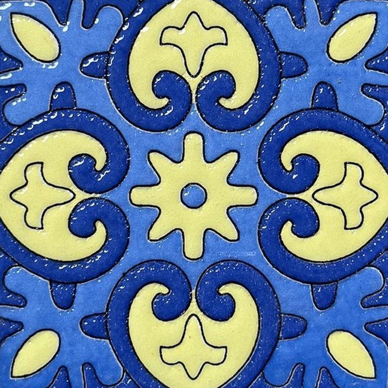 100x100mm Blue Yellow Floral Cross Tiles TQ39-CN1219