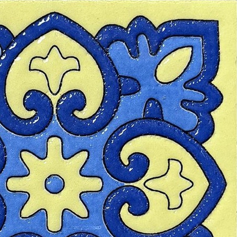 100x100mm Blue Yellow Floral Cross Tiles TQ39-CN1219