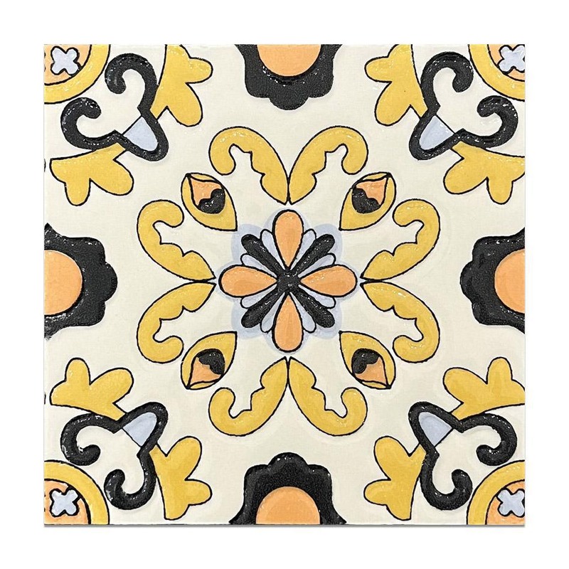 100x100mm Yellow Black Floral Tiles TQ39-MOSC9801