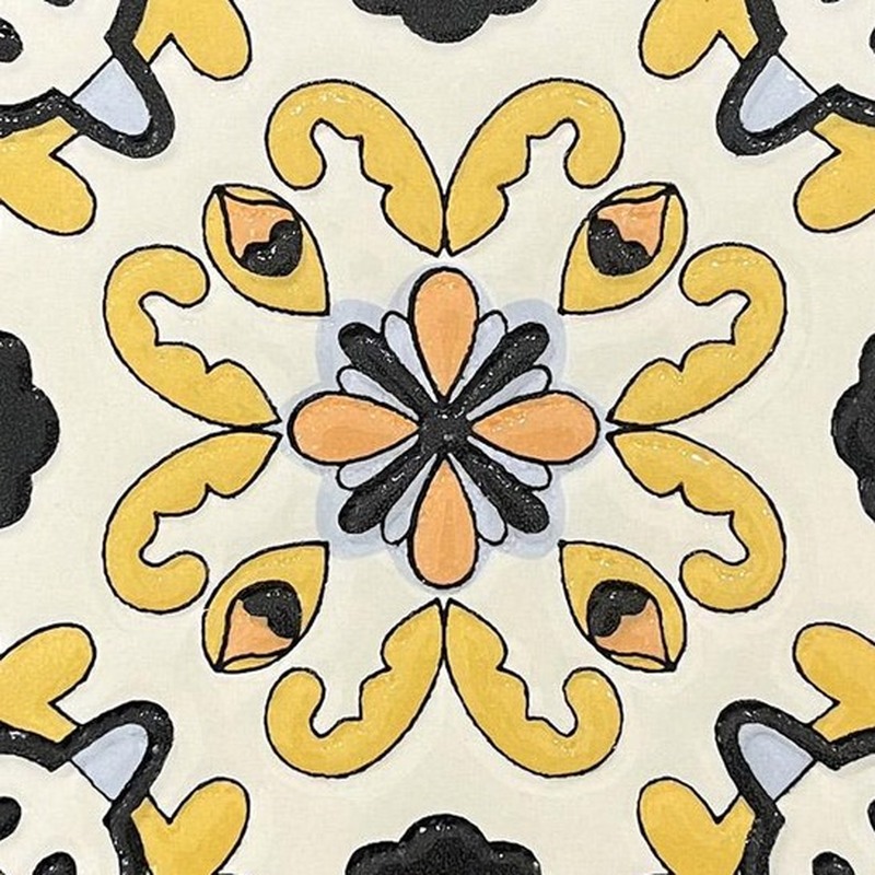 100x100mm Yellow Black Floral Tiles TQ39-MOSC9801
