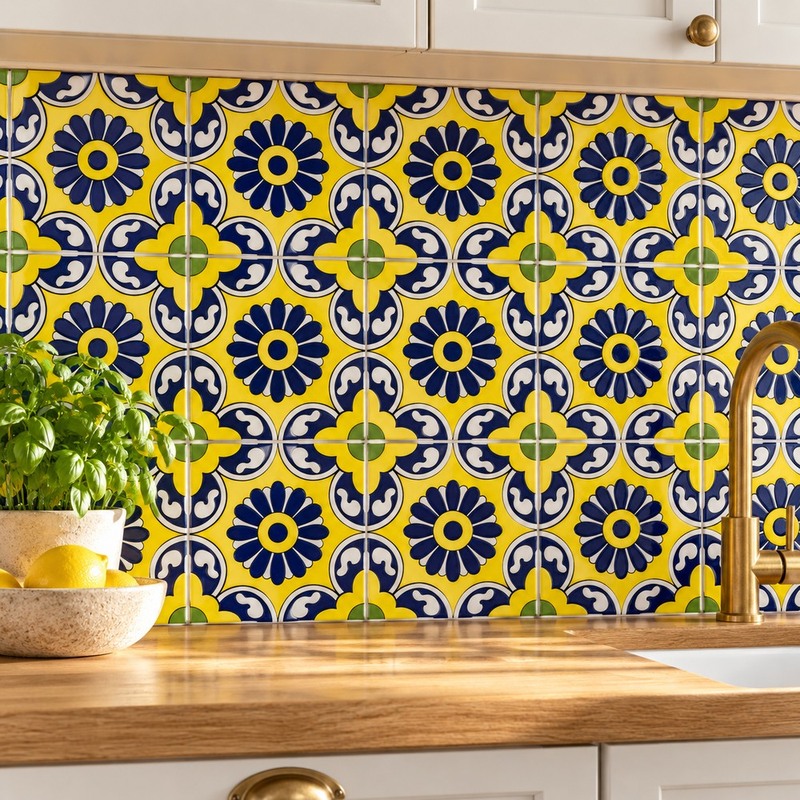 100x100mm Blue Yellow Flower Tiles TQ39-MOSC9803