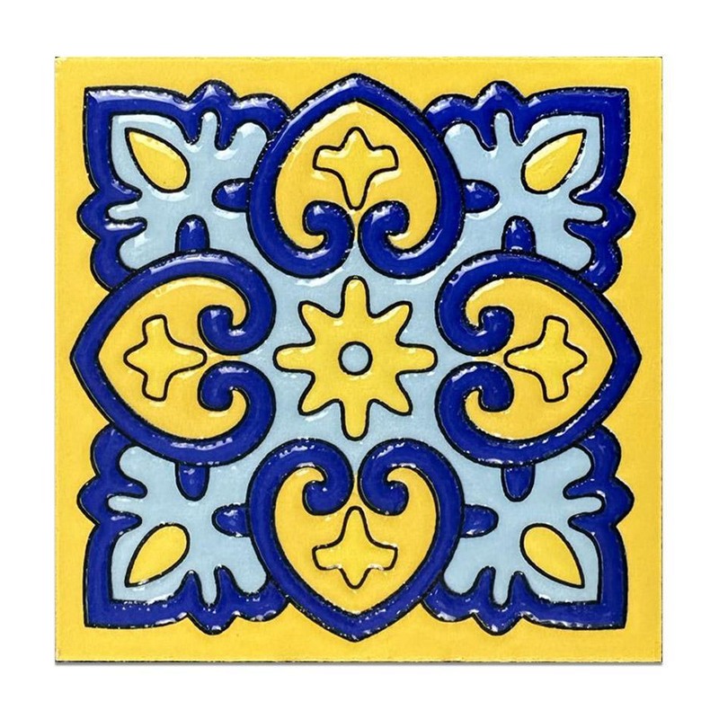 100x100mm Blue Yellow Scroll Tiles TQ39-MOSC9806