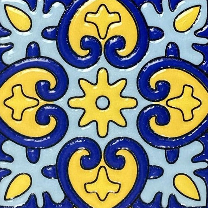 100x100mm Blue Yellow Scroll Tiles TQ39-MOSC9806