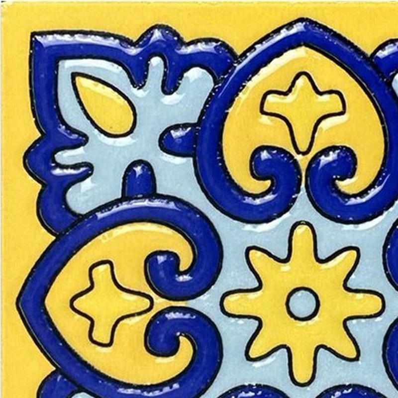 100x100mm Blue Yellow Scroll Tiles TQ39-MOSC9806