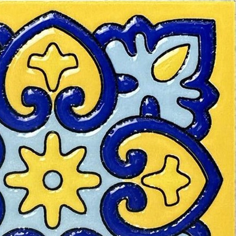 100x100mm Blue Yellow Scroll Tiles TQ39-MOSC9806