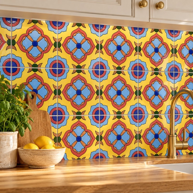 100x100mm Multicolour Geometric Flower Tiles TQ39-MOSC9807