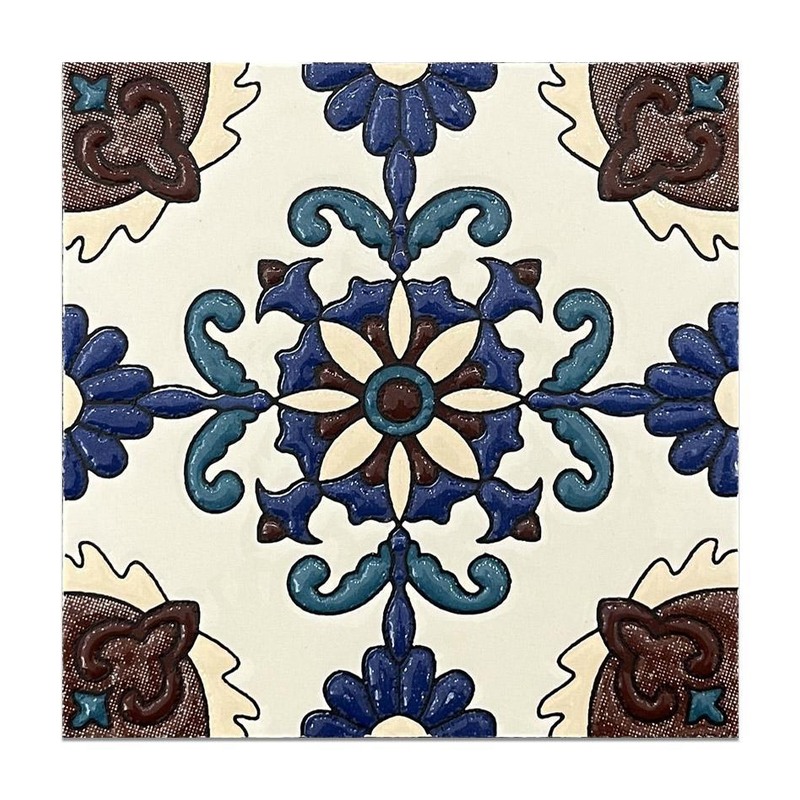 100x100mm Blue Brown Floral Tiles TQ39-MOSC9810