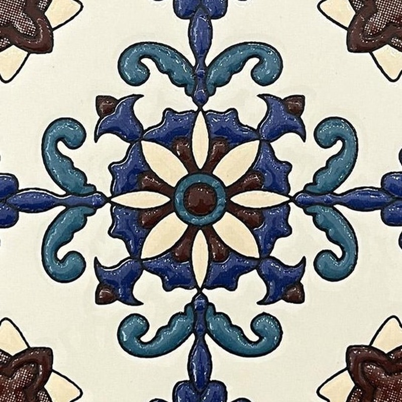 100x100mm Blue Brown Floral Tiles TQ39-MOSC9810