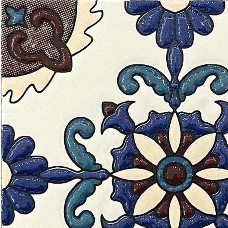 100x100mm Blue Brown Floral Tiles TQ39-MOSC9810