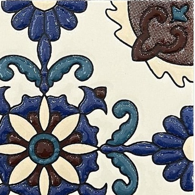 100x100mm Blue Brown Floral Tiles TQ39-MOSC9810