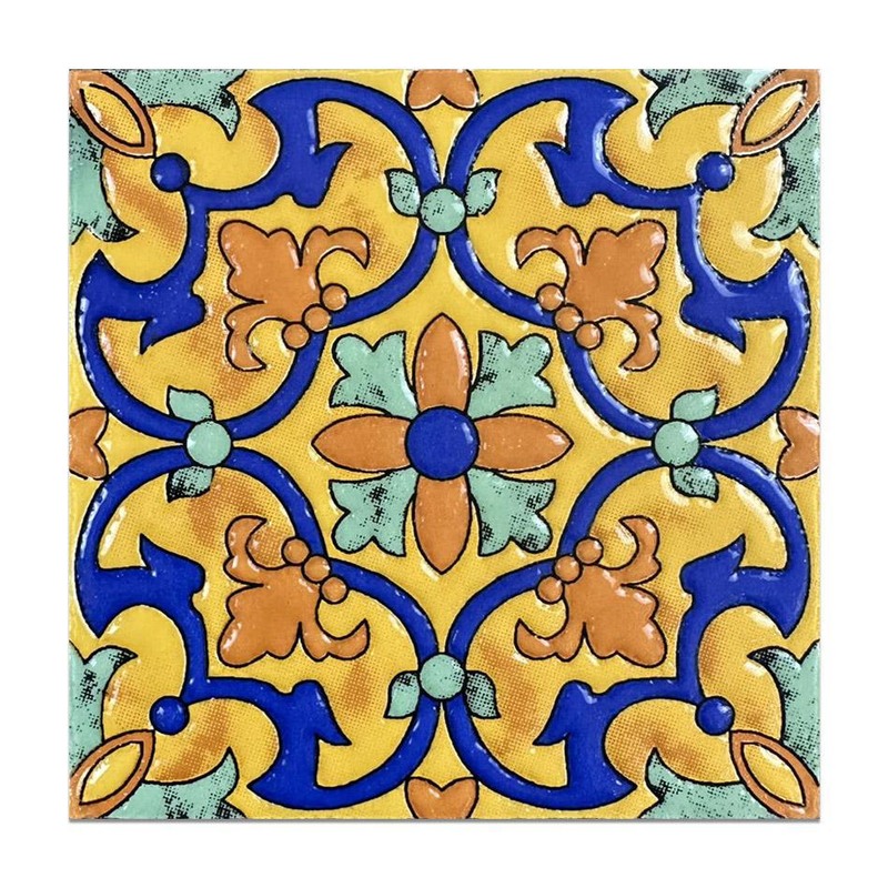 100x100mm Yellow Blue Floral Scroll Tiles TQ39-MOSC9812