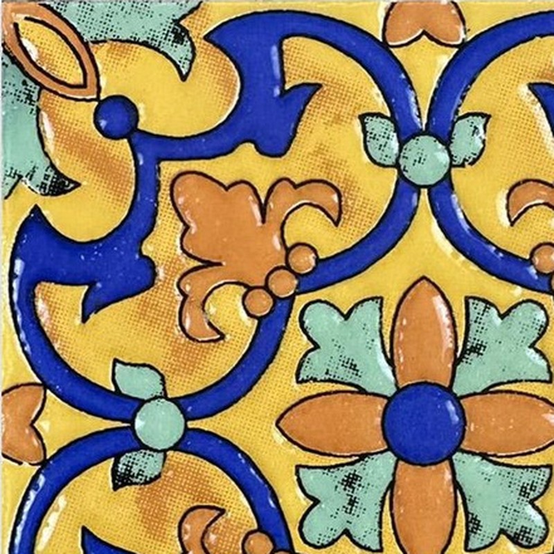 100x100mm Yellow Blue Floral Scroll Tiles TQ39-MOSC9812