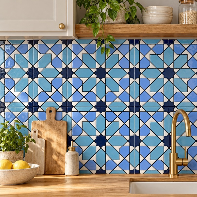 100x100mm Blue Geometric Grid Tiles TQ39-MOSC9816