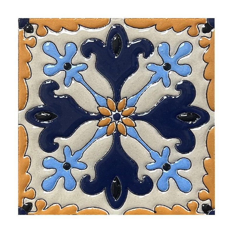 100x100mm Blue Ochre Four Petal Tiles TQ39-CN1220