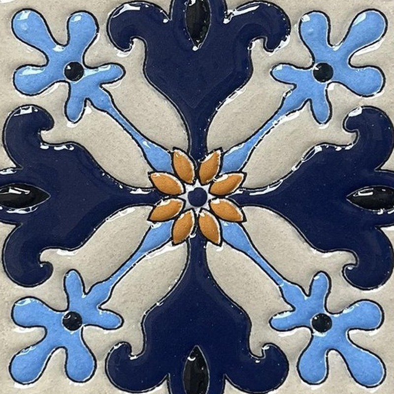 100x100mm Blue Ochre Four Petal Tiles TQ39-CN1220