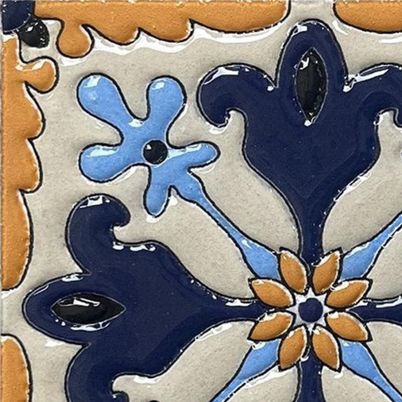 100x100mm Blue Ochre Four Petal Tiles TQ39-CN1220