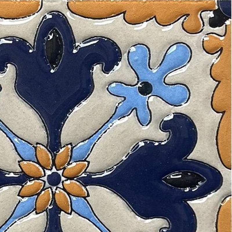 100x100mm Blue Ochre Four Petal Tiles TQ39-CN1220