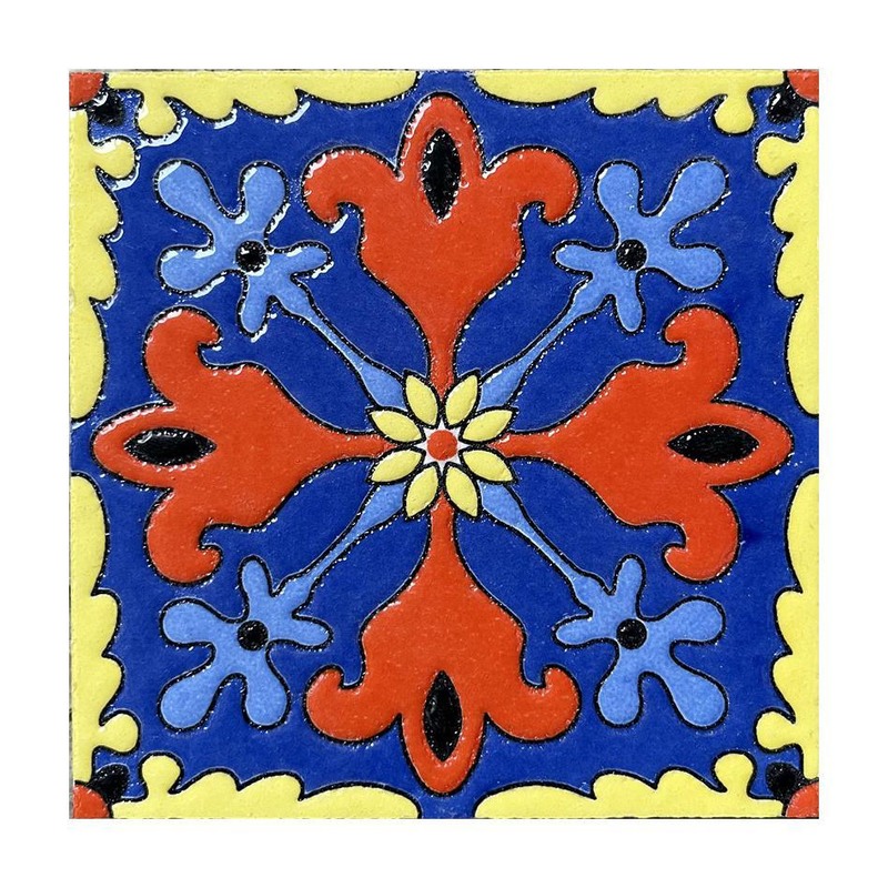 100x100mm Blue Orange Floral Tiles TQ39-CN1221