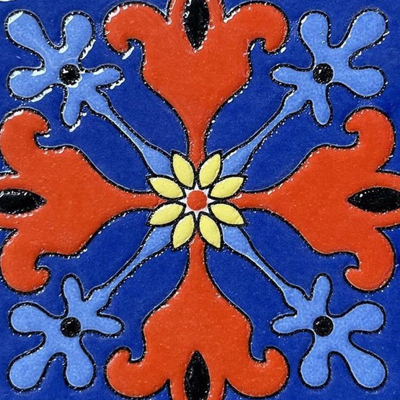 100x100mm Blue Orange Floral Tiles TQ39-CN1221
