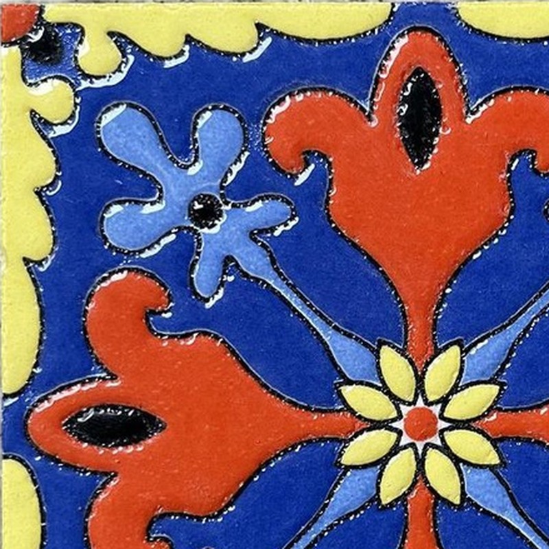 100x100mm Blue Orange Floral Tiles TQ39-CN1221