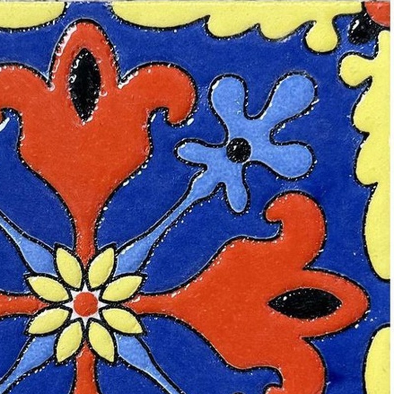 100x100mm Blue Orange Floral Tiles TQ39-CN1221