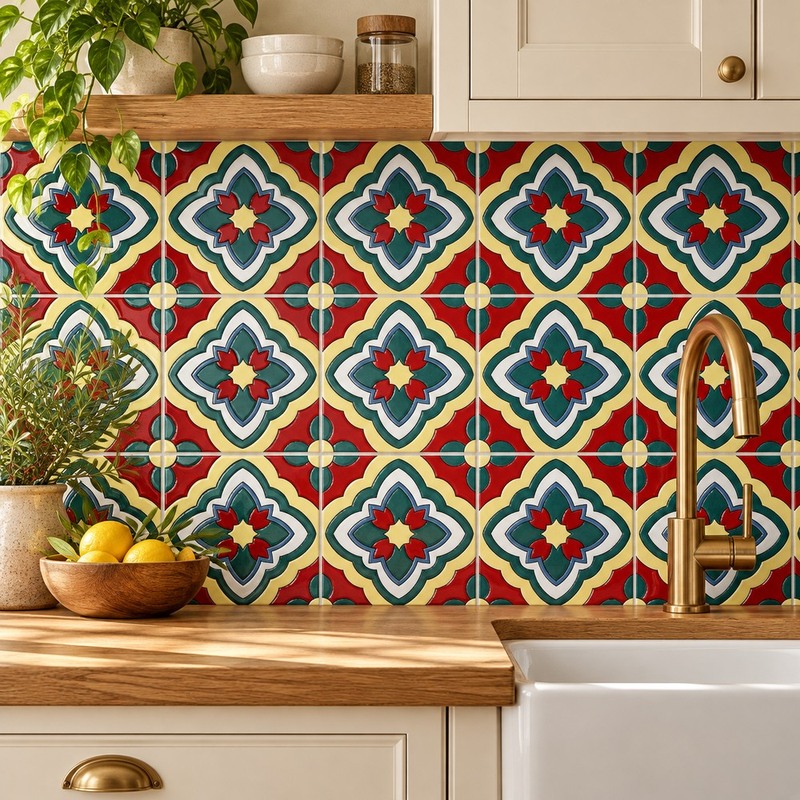 100x100mm Green Red Flower Tiles TQ39-CN1222