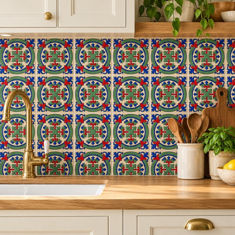 100x100mm Green Red Ornamental Frame Tiles TQ39-CN1223