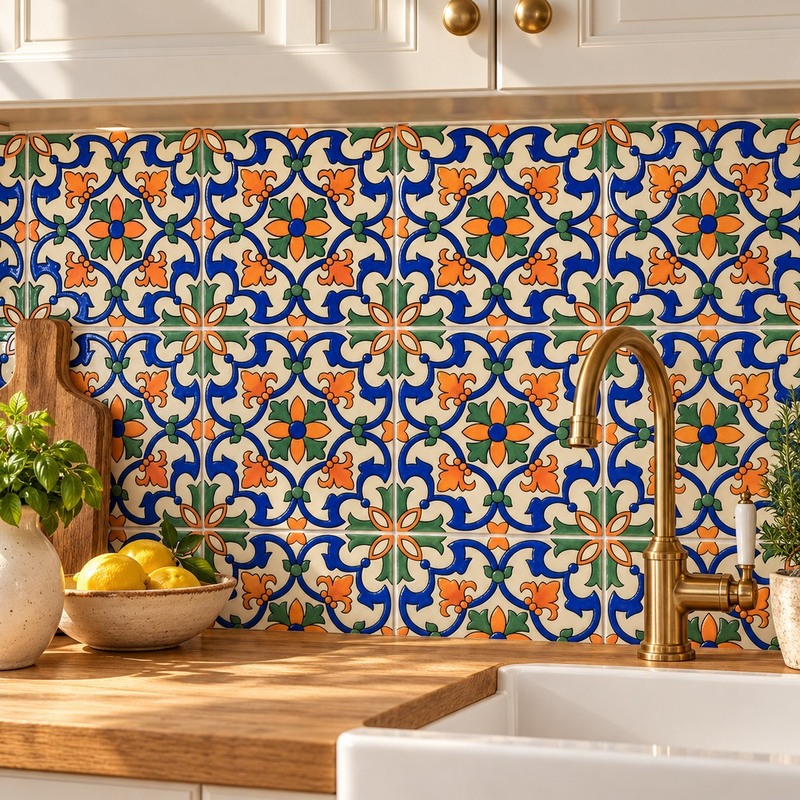100x100mm Multicolour Floral Scroll Tiles TQ39-CN1225