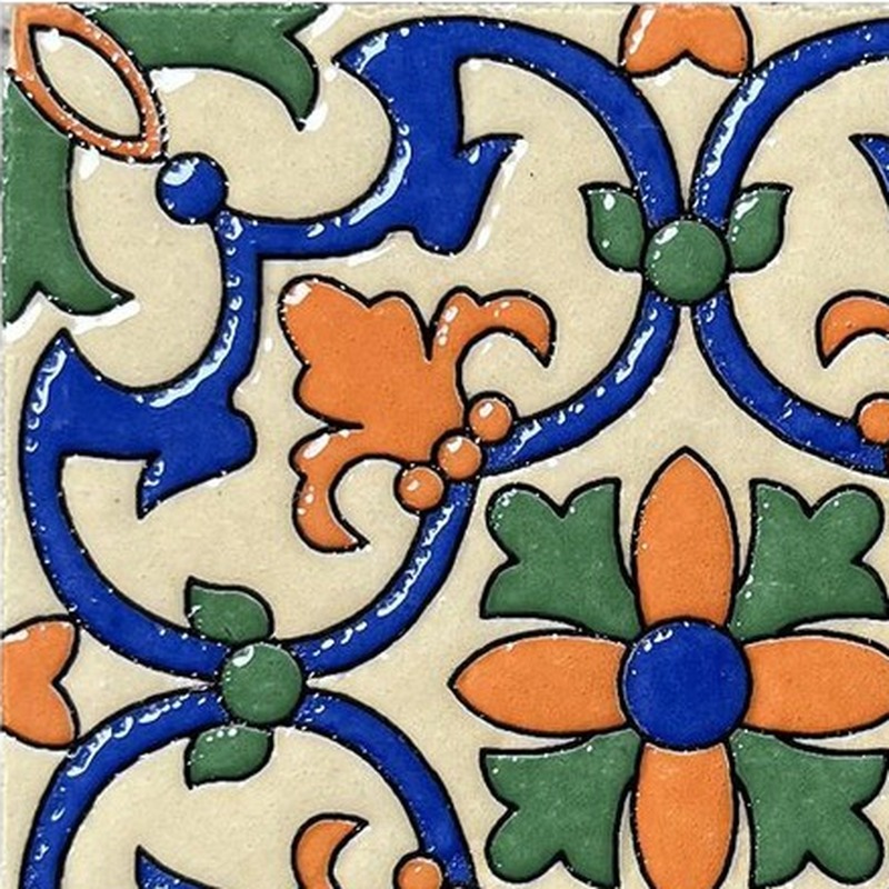 100x100mm Multicolour Floral Scroll Tiles TQ39-CN1225